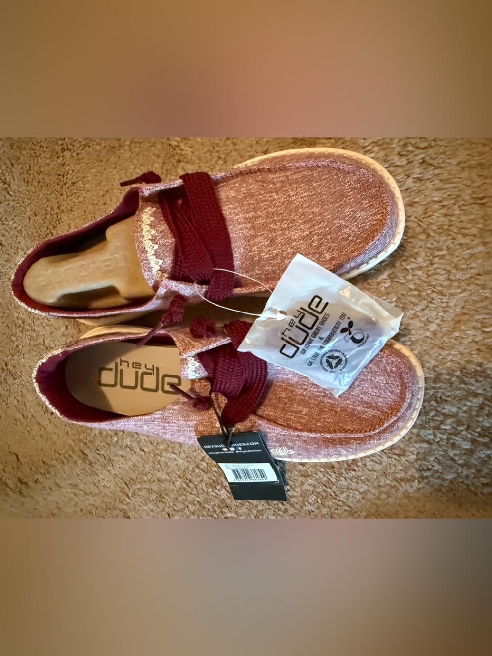 NWT Hey Dude Maroon red Wendy Flora Canvas Slip-On Sneakers 8
